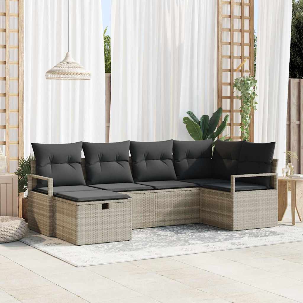 Sofa Sæt 6 stk. 6-Antal sæder Lysegrå polyrattan