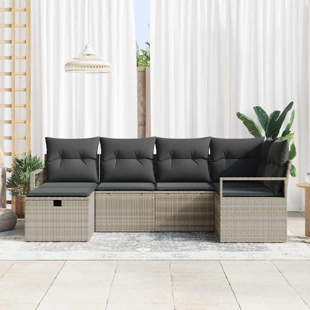 Sofa Sæt 6 stk. 6-Antal sæder Lysegrå polyrattan