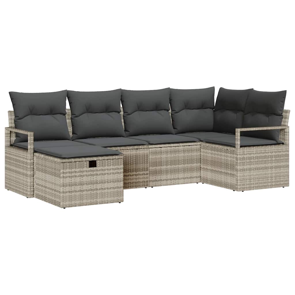 Sofa Sæt 6 stk. 6-Antal sæder Lysegrå polyrattan