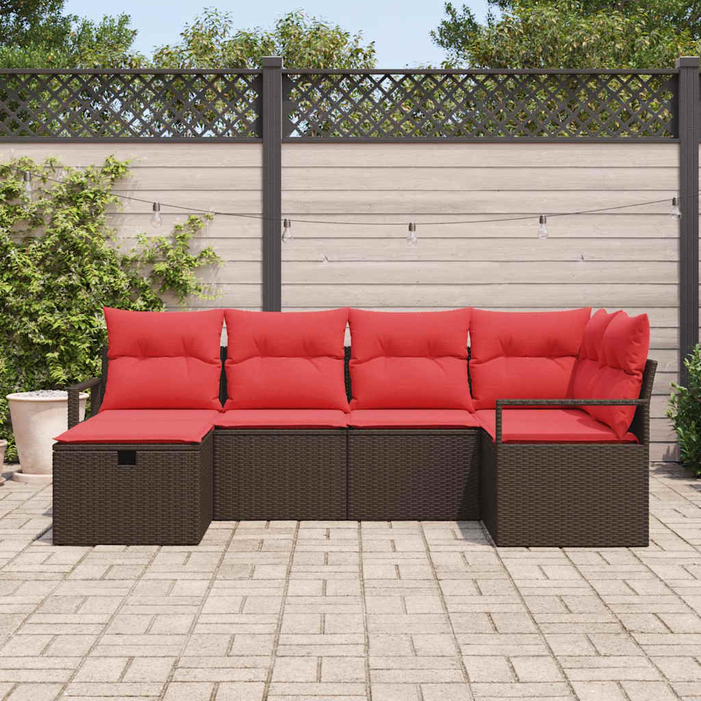 Sofa Sæt 6 stk. Brun og Rød polyrattan