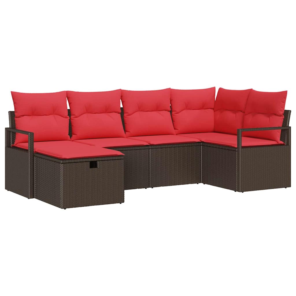 Sofa Sæt 6 stk. Brun og Rød polyrattan