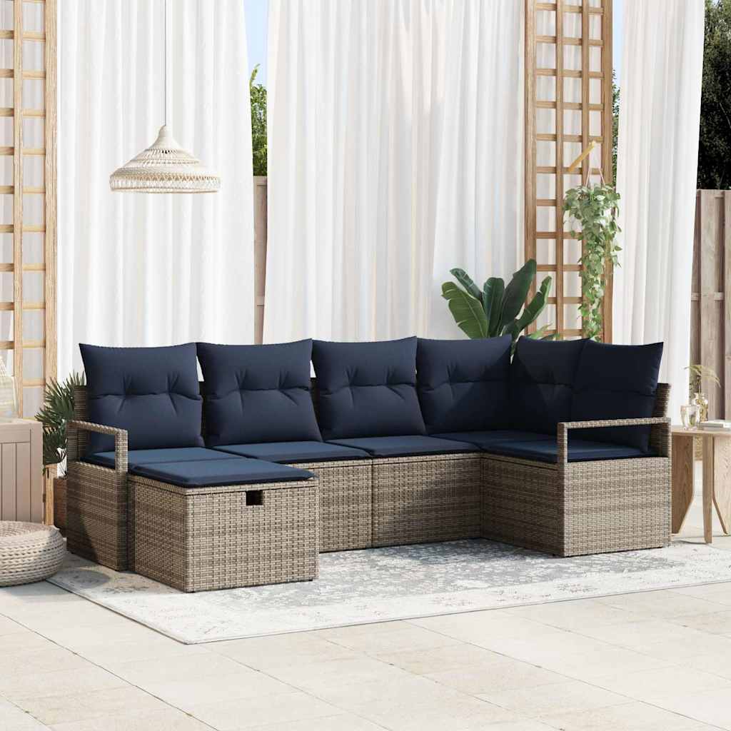 Sofa Sæt 6 stk. Grå og Marineblå polyrattan