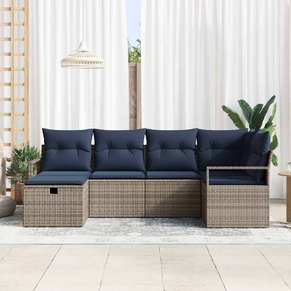 Sofa Sæt 6 stk. Grå og Marineblå polyrattan