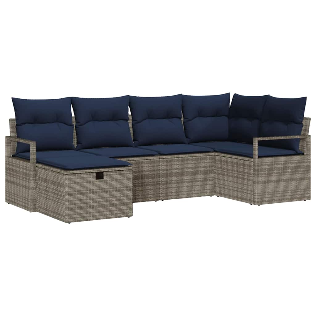 Sofa Sæt 6 stk. Grå og Marineblå polyrattan