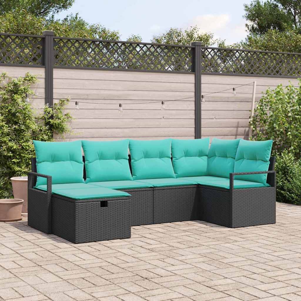 Sofa Sæt 6 stk. 6-Antal sæder Sort og turkis polyrattan