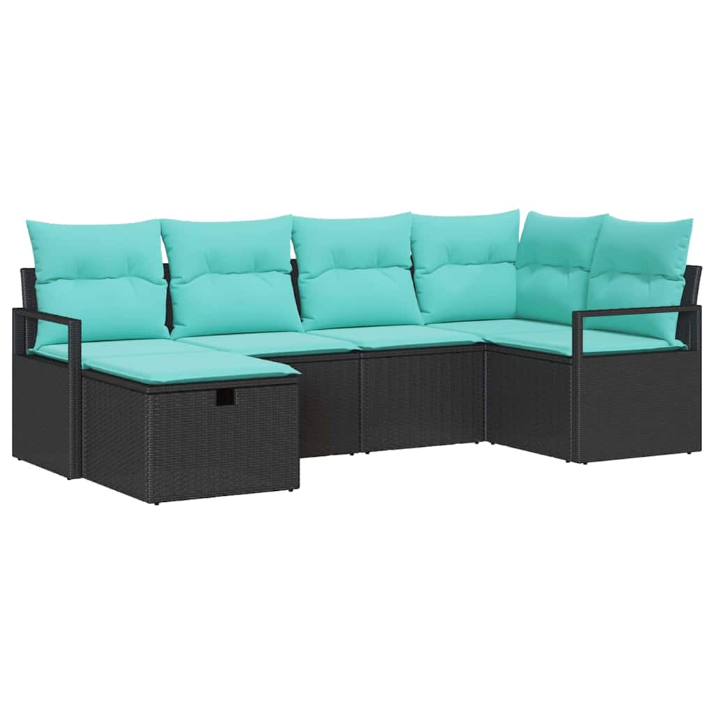 Sofa Sæt 6 stk. 6-Antal sæder Sort og turkis polyrattan