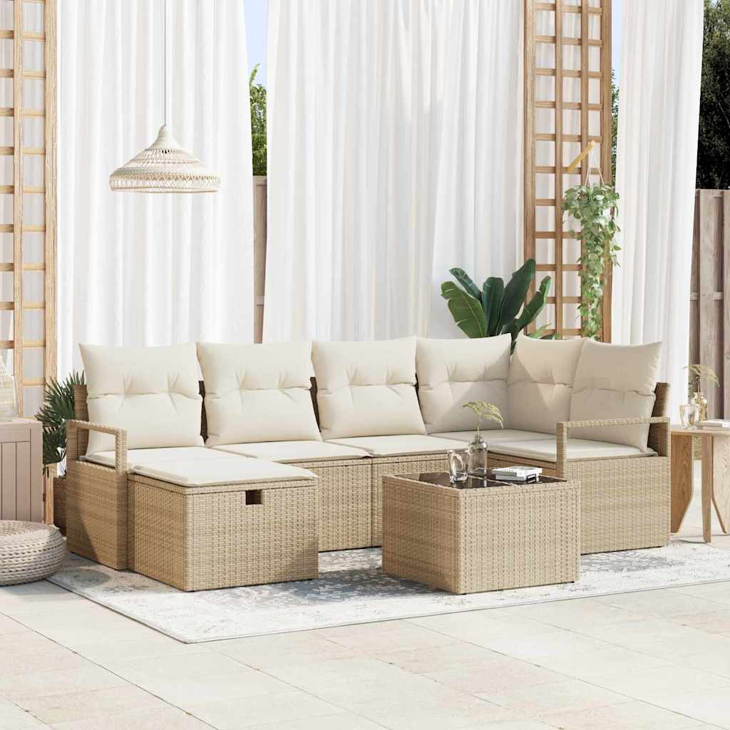 Sofa Sæt 7 stk. 6-Antal sæder Beige og creme polyrattan