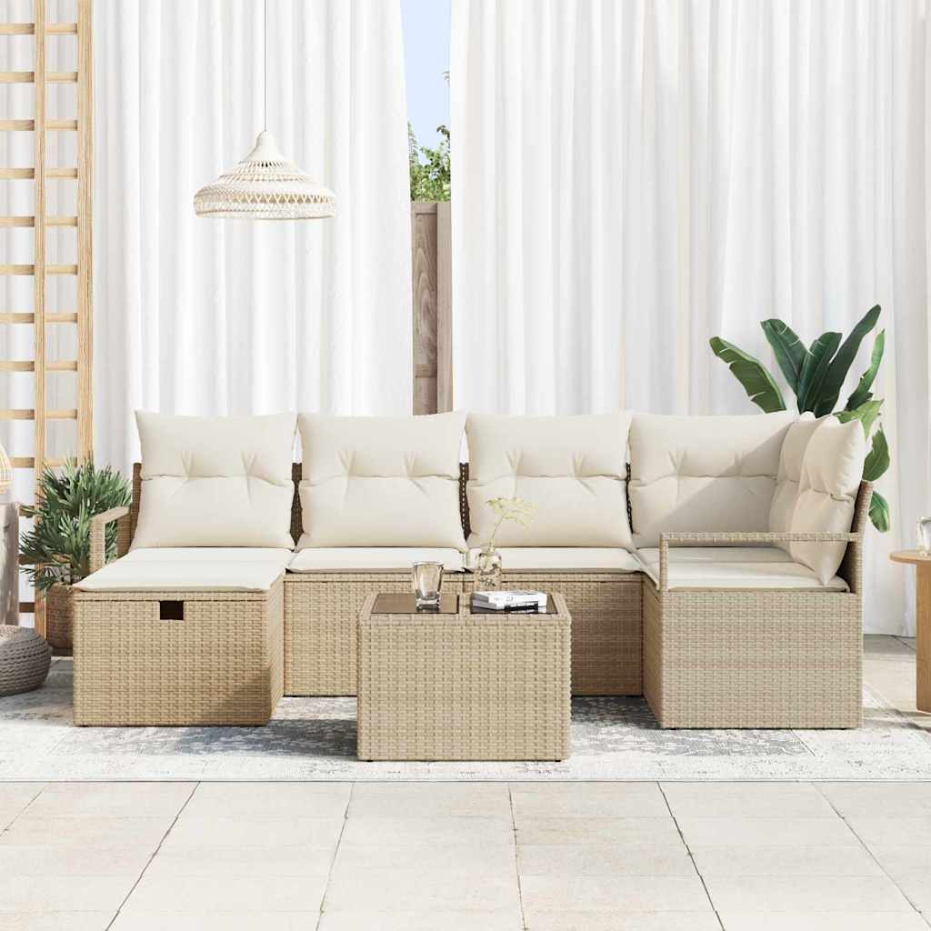 Sofa Sæt 7 stk. 6-Antal sæder Beige og creme polyrattan