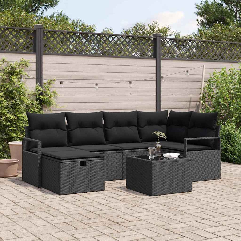 Sofa Sæt 7 stk. Sort polyrattan
