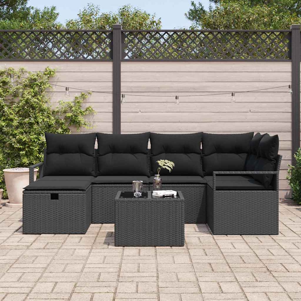 Sofa Sæt 7 stk. Sort polyrattan