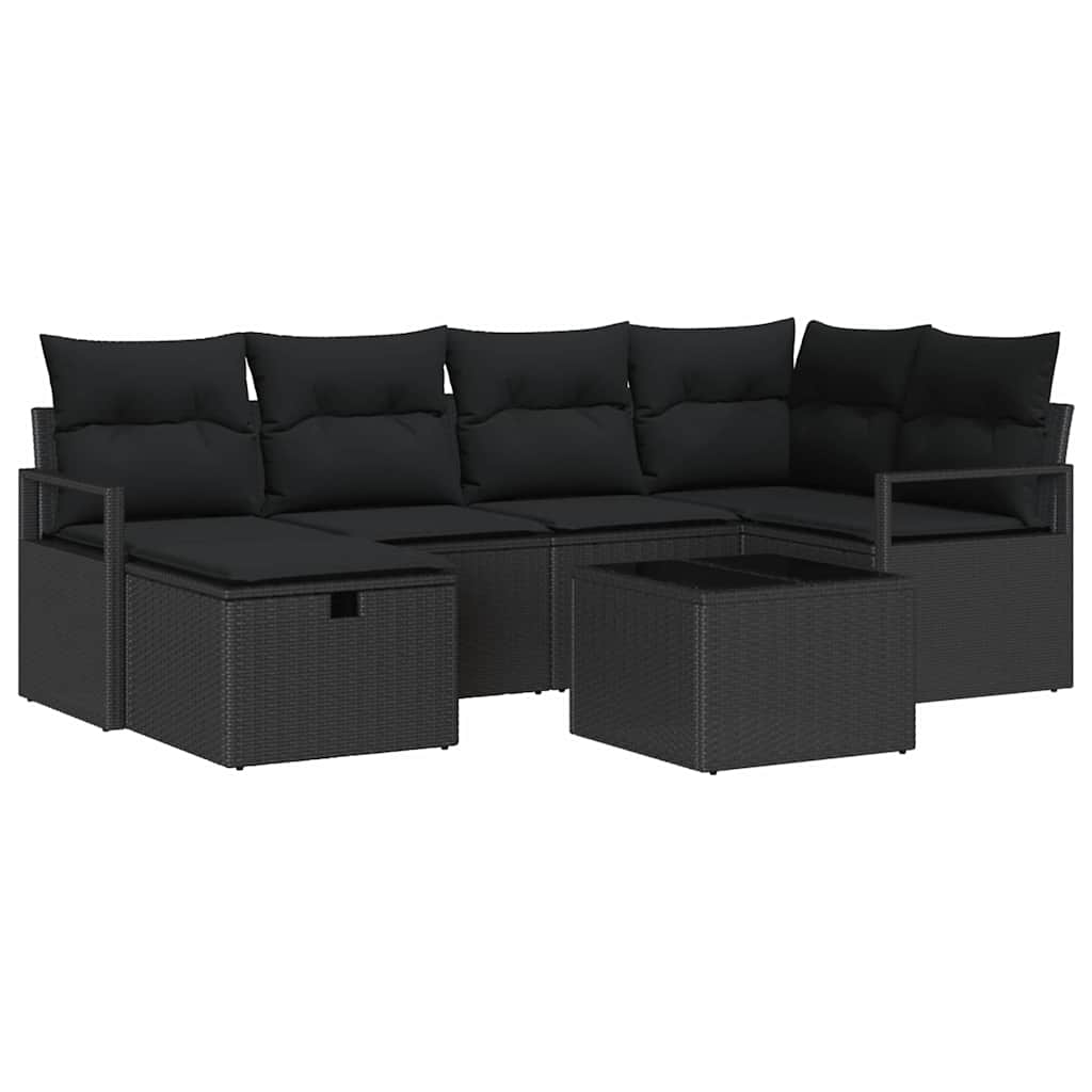Sofa Sæt 7 stk. Sort polyrattan