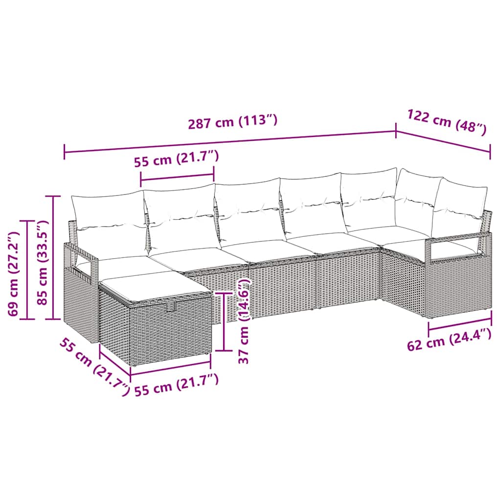 Sofa Sæt 7 stk. Grå polyrattan