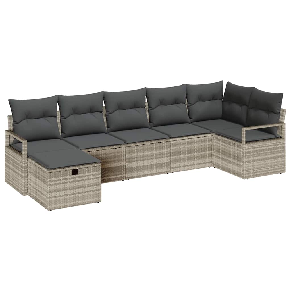 Sofa Sæt 7 stk. 7-Antal sæder Lysegrå polyrattan