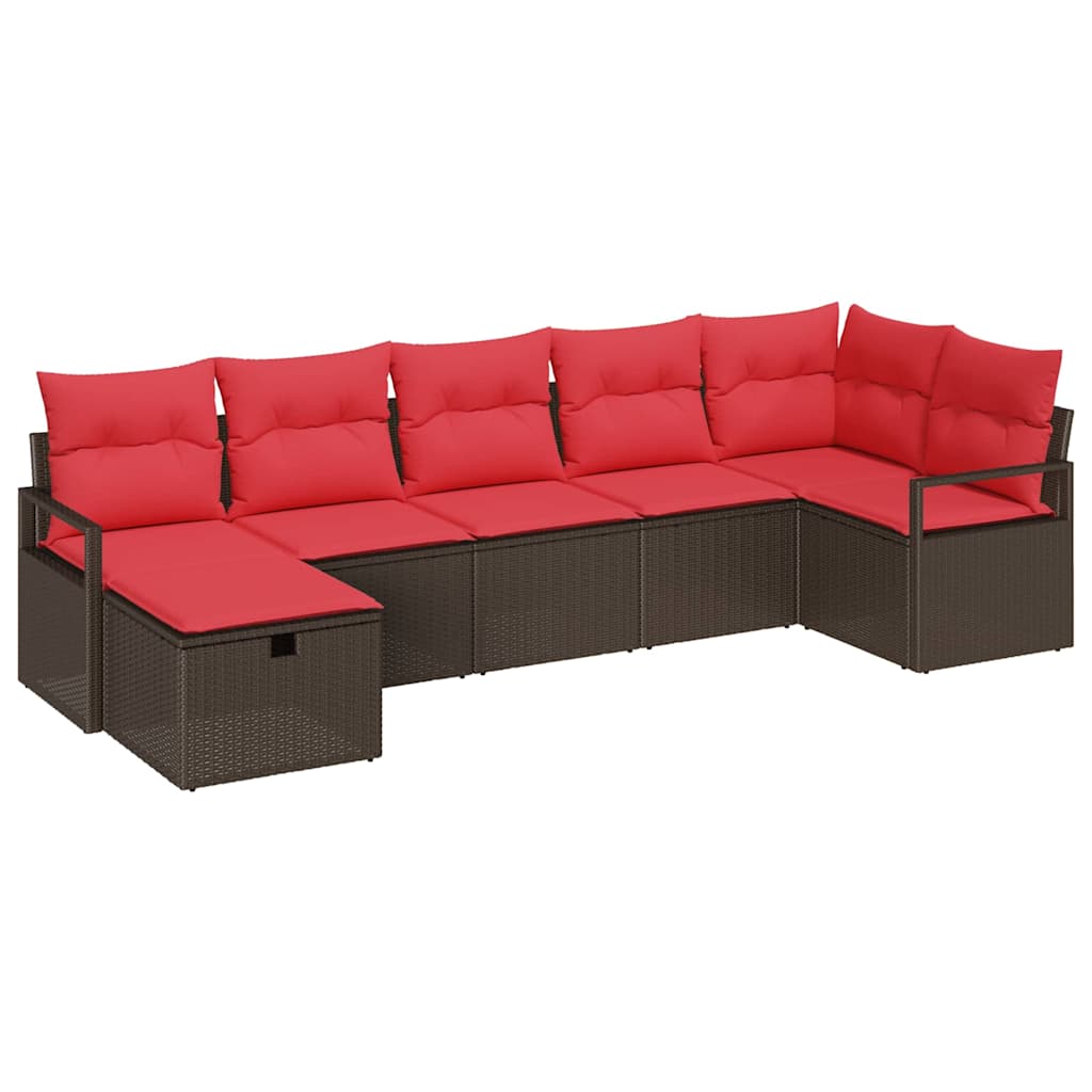 Sofa Sæt 7 stk. 7-Antal sæder Brun og Rød polyrattan