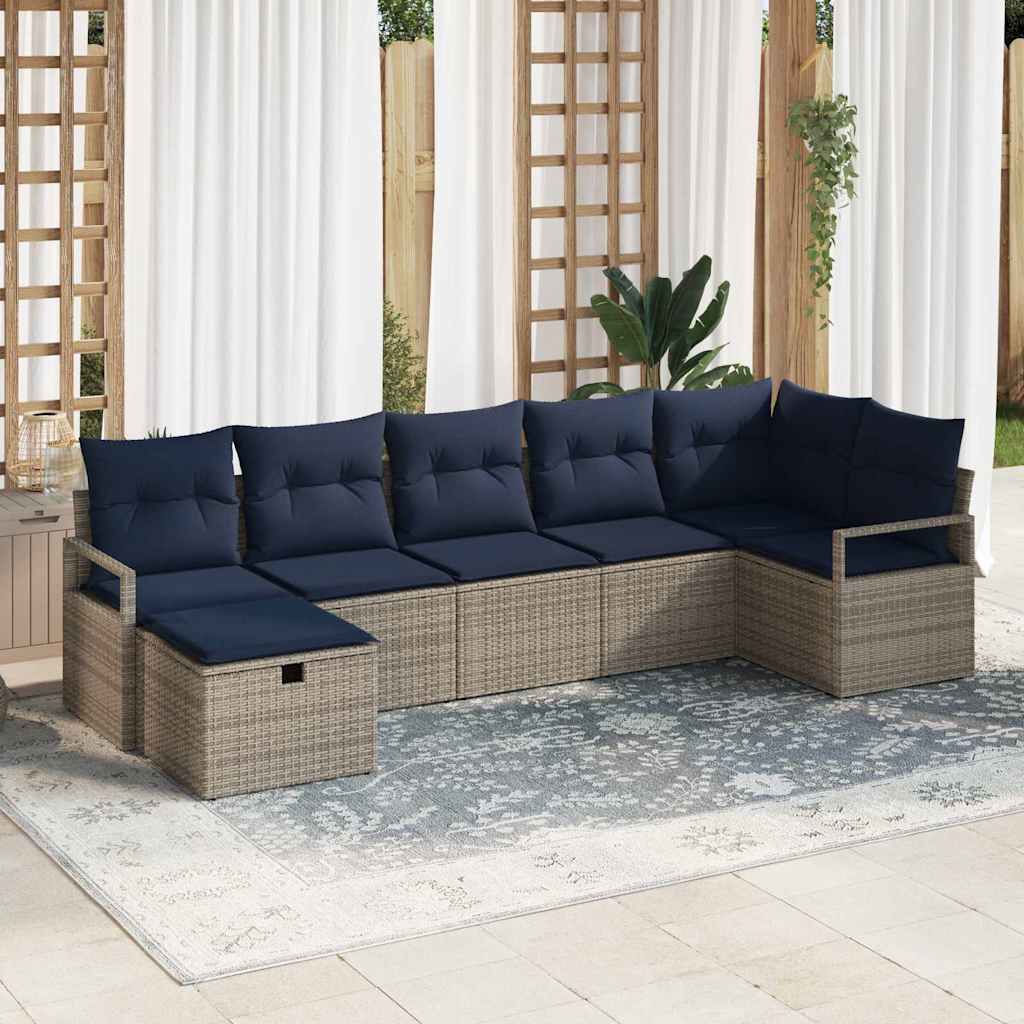 Sofa Sæt 7 stk. 7-Antal sæder Grå og Marineblå polyrattan