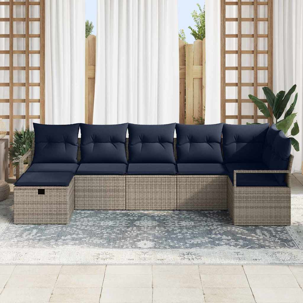 Sofa Sæt 7 stk. 7-Antal sæder Grå og Marineblå polyrattan