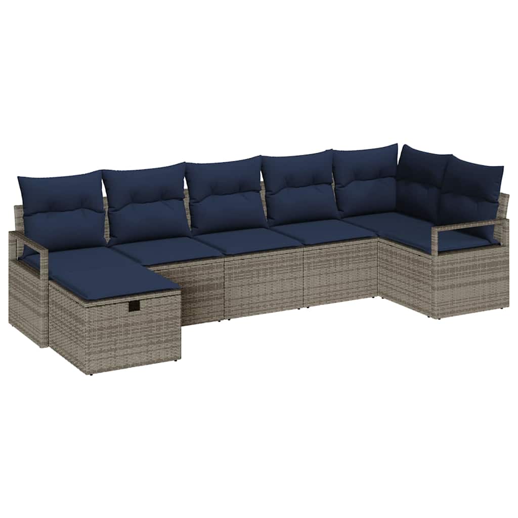Sofa Sæt 7 stk. 7-Antal sæder Grå og Marineblå polyrattan