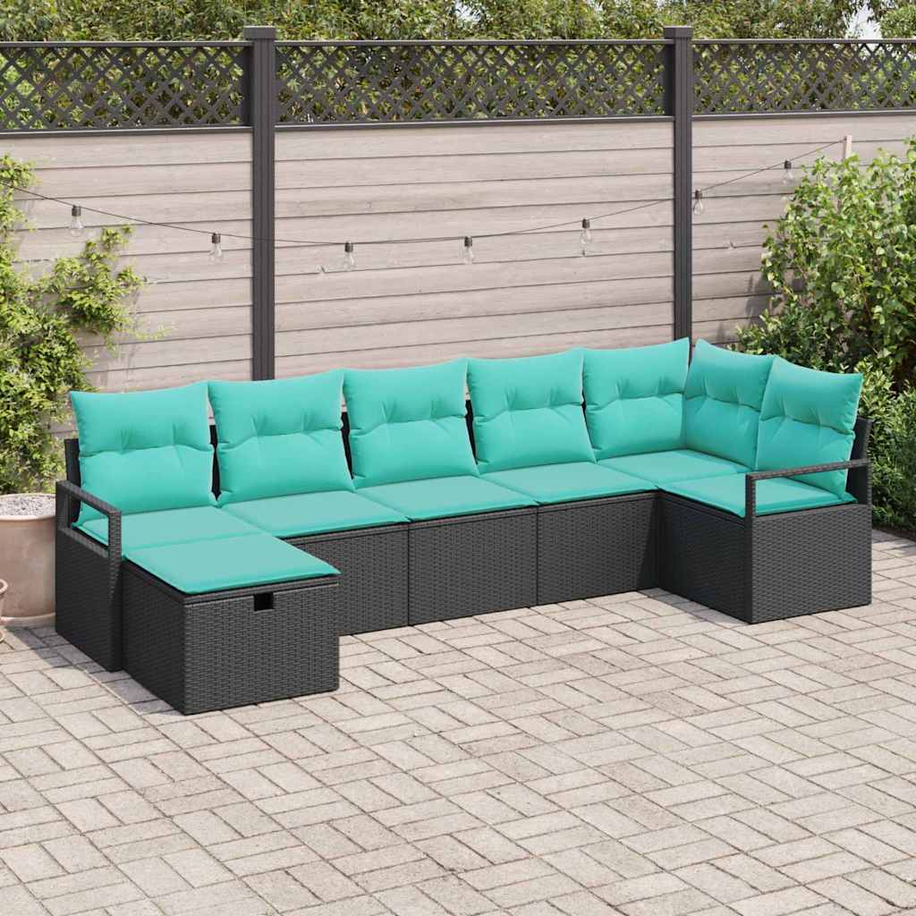 Sofa Sæt 7 stk. 7-Antal sæder Sort og turkis polyrattan