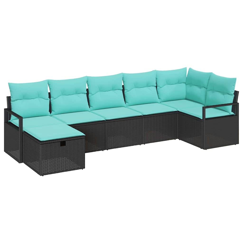 Sofa Sæt 7 stk. 7-Antal sæder Sort og turkis polyrattan