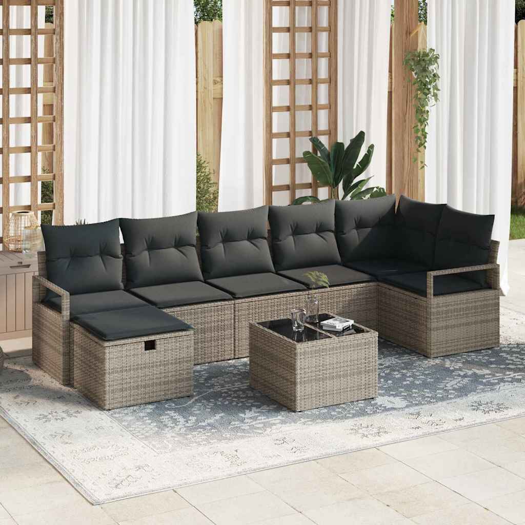 Sofa Sæt 8 stk. 7-Antal sæder Grå polyrattan