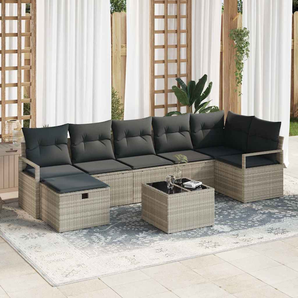 Sofa Sæt 8 stk. 7-Antal sæder Lysegrå polyrattan