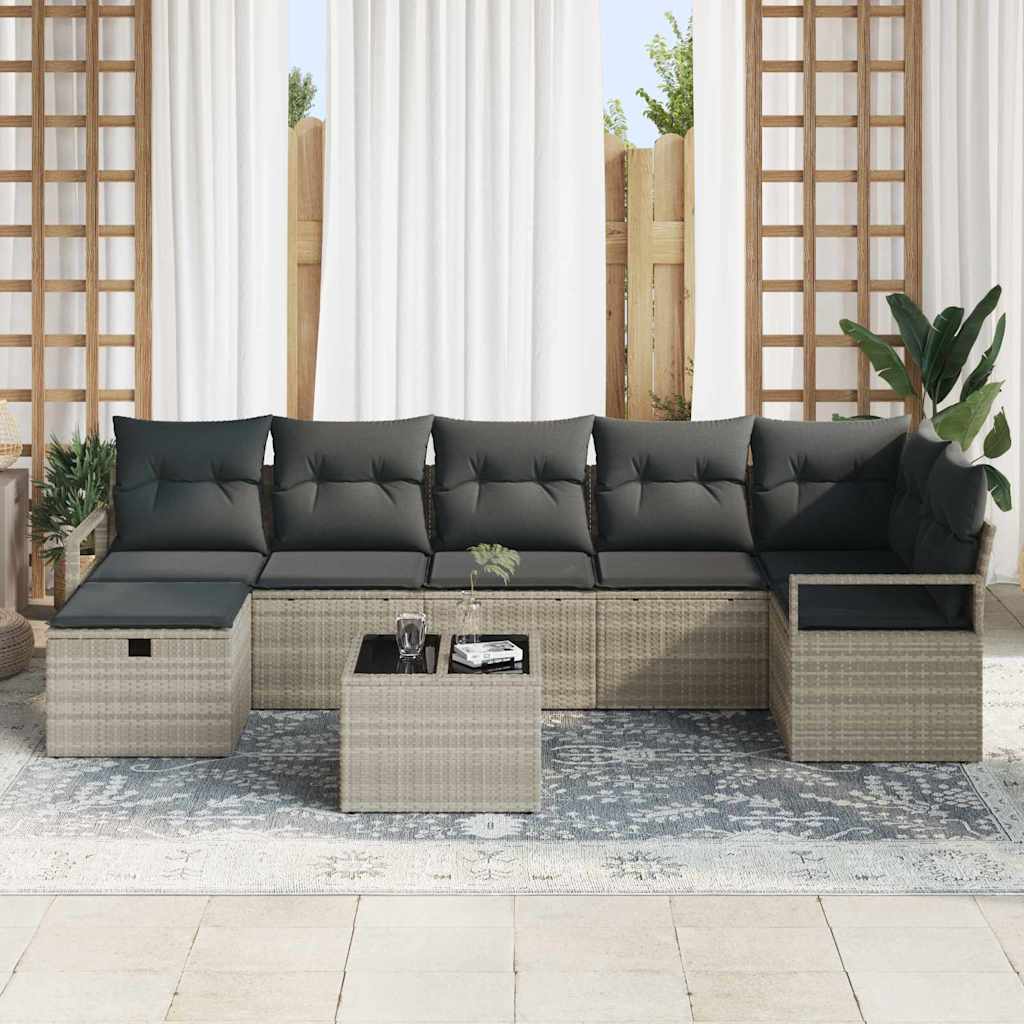 Sofa Sæt 8 stk. 7-Antal sæder Lysegrå polyrattan