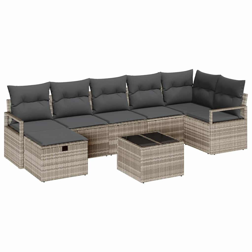 Sofa Sæt 8 stk. 7-Antal sæder Lysegrå polyrattan