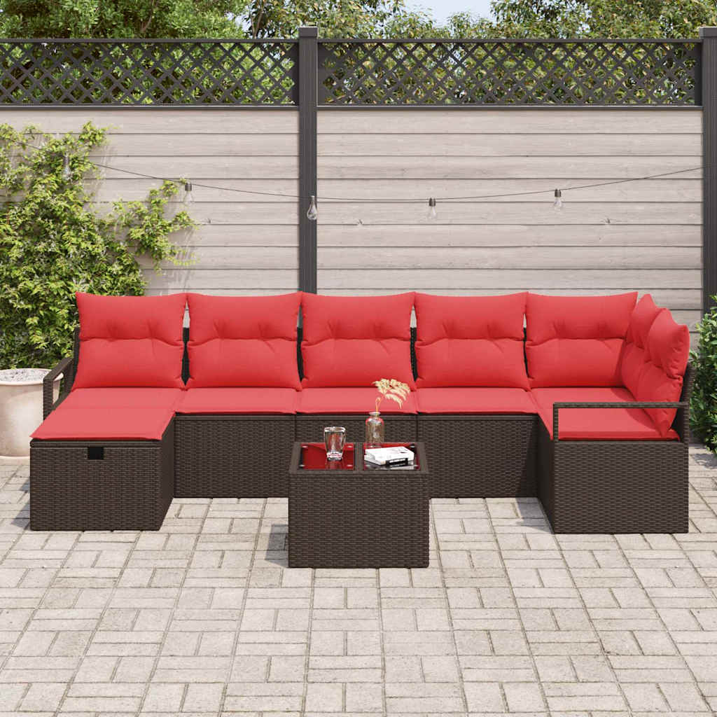 Sofa Sæt med pude med opbevaring Brun og Rød polyrattan