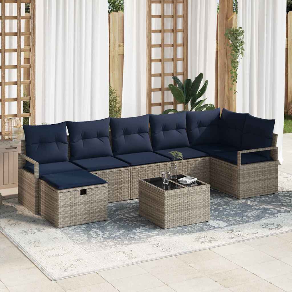 Sofa Sæt 8 stk. 7-Antal sæder Grå og Marineblå polyrattan
