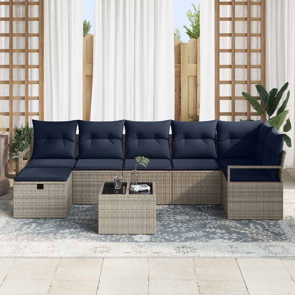 Sofa Sæt 8 stk. 7-Antal sæder Grå og Marineblå polyrattan