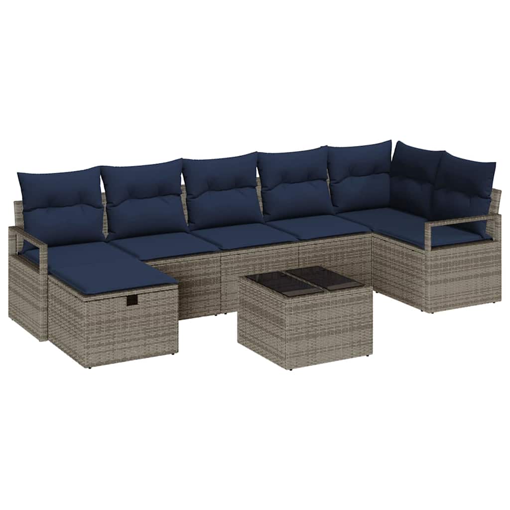 Sofa Sæt 8 stk. 7-Antal sæder Grå og Marineblå polyrattan