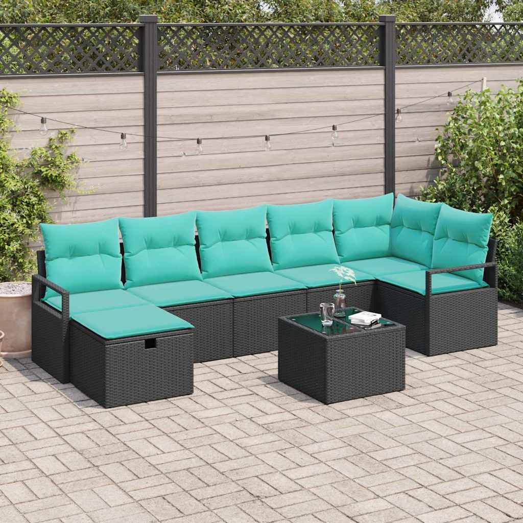 Sofa Sæt 8 stk. 7-Antal sæder Sort og turkis polyrattan