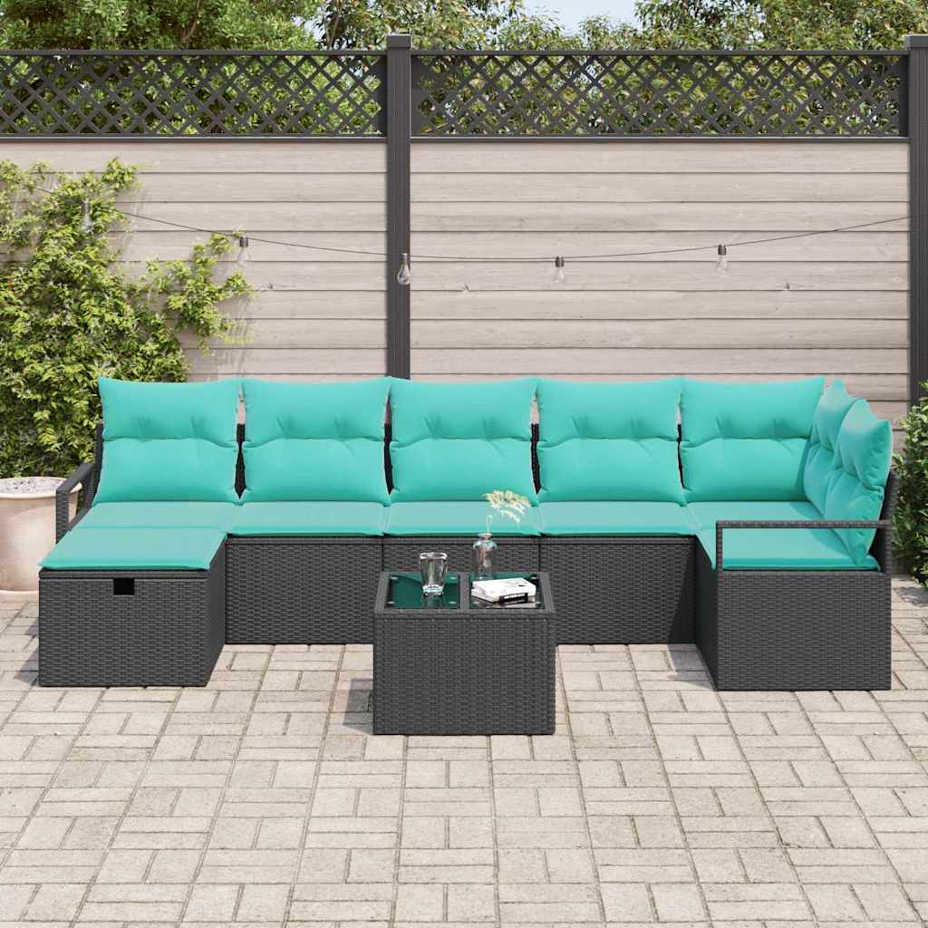 Sofa Sæt 8 stk. 7-Antal sæder Sort og turkis polyrattan