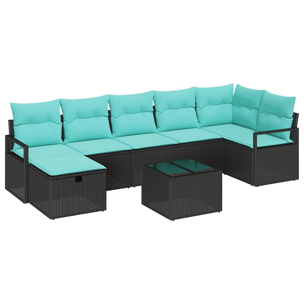 Sofa Sæt 8 stk. 7-Antal sæder Sort og turkis polyrattan