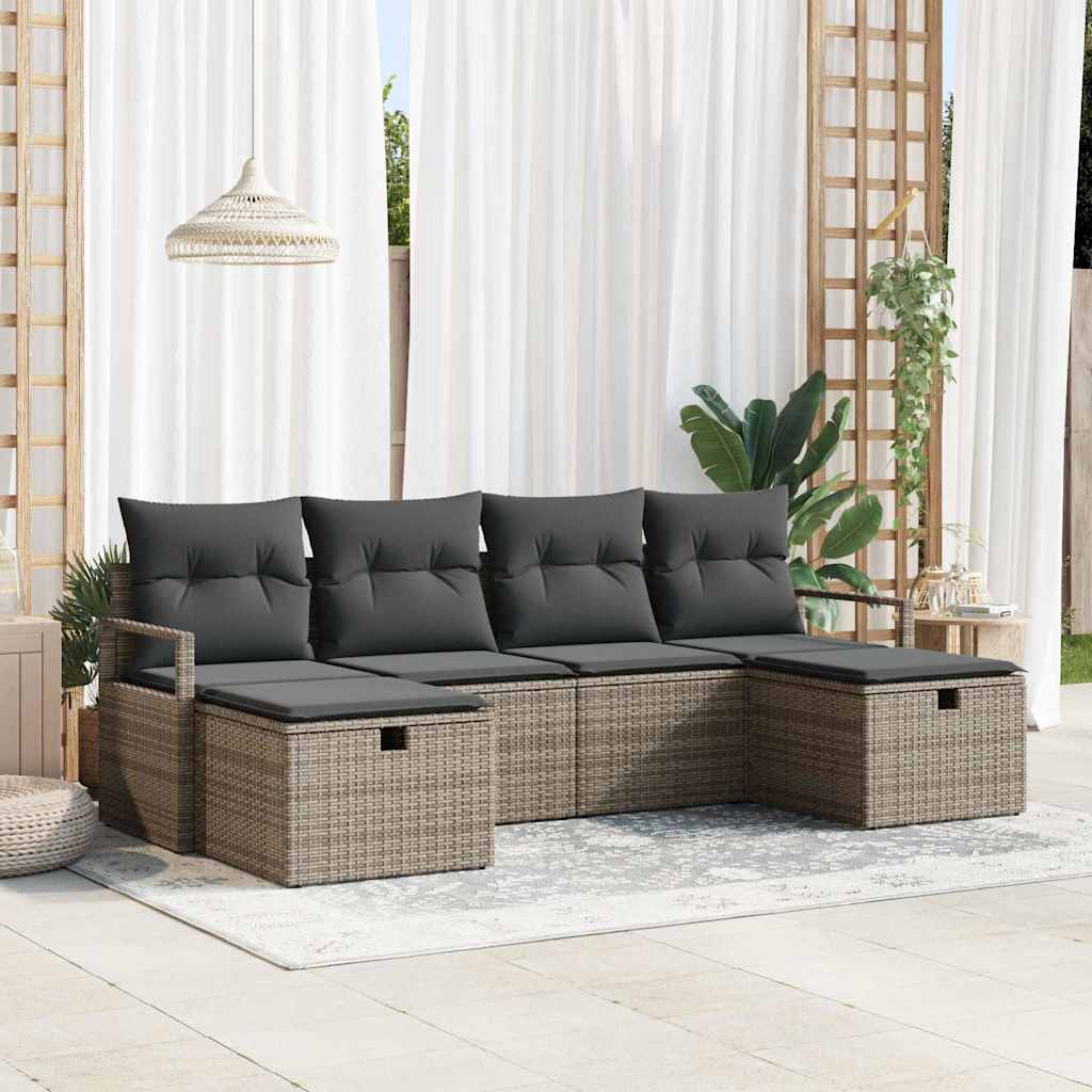 Sofa Sæt 6 stk. 6-Antal sæder Grå polyrattan