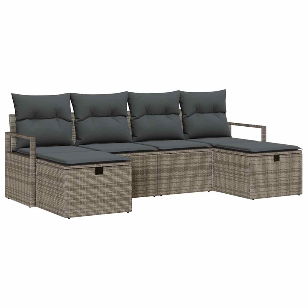 Sofa Sæt 6 stk. 6-Antal sæder Grå polyrattan