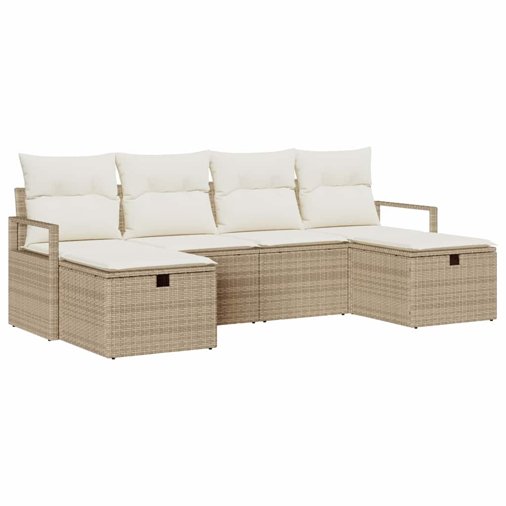 Sofa Sæt 6 stk. 6-Antal sæder Beige og creme polyrattan