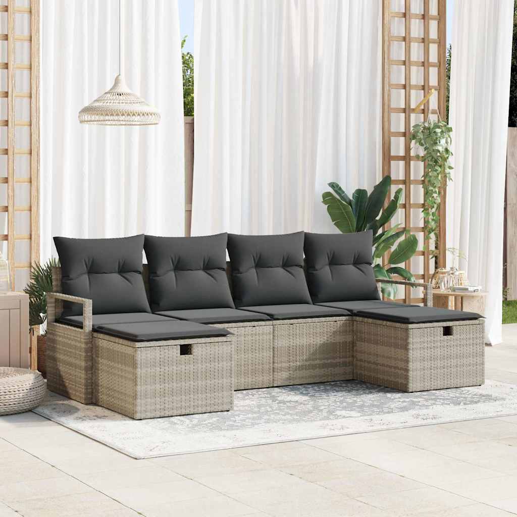 Sofa Sæt 6 stk. 6-Antal sæder Lysegrå polyrattan
