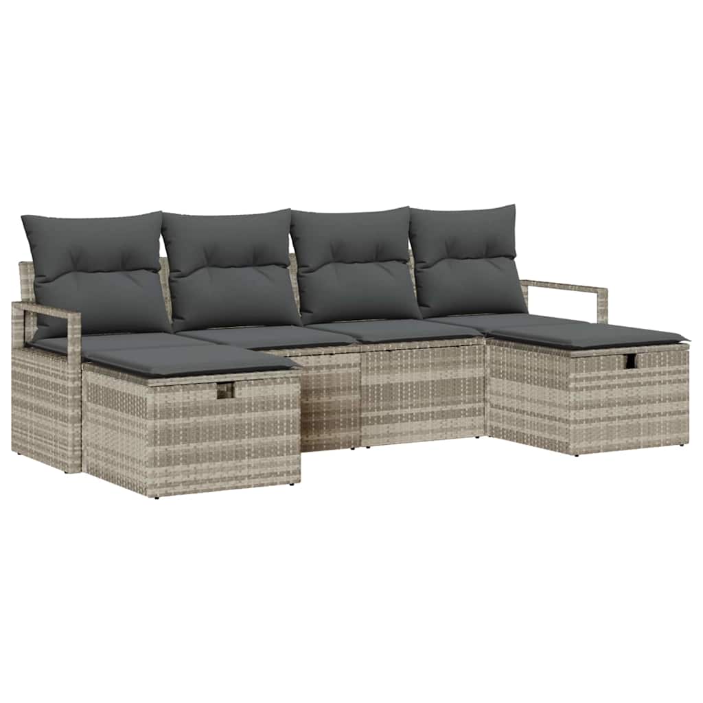 Sofa Sæt 6 stk. 6-Antal sæder Lysegrå polyrattan