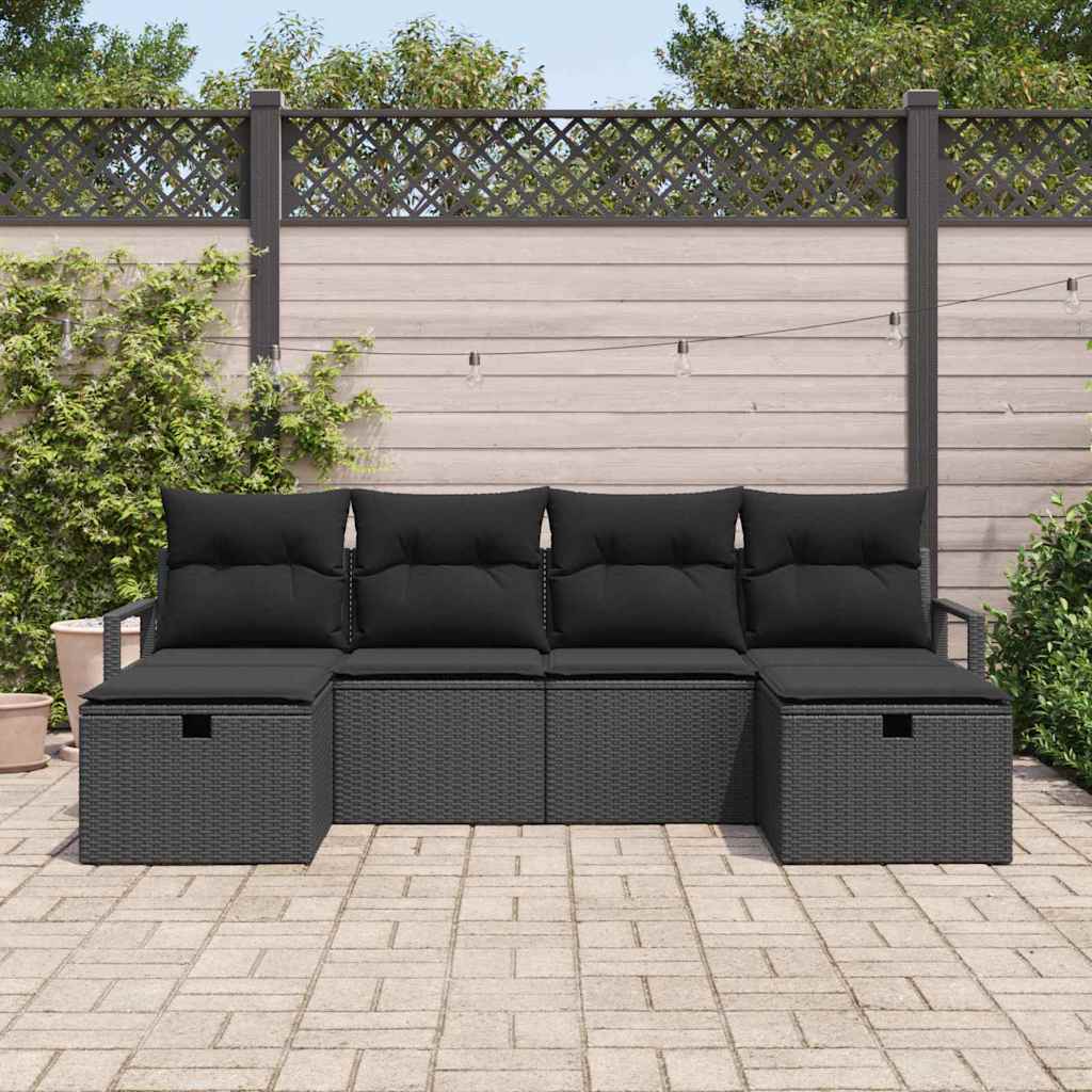Sofa Sæt 6 stk. 6-Antal sæder Sort polyrattan