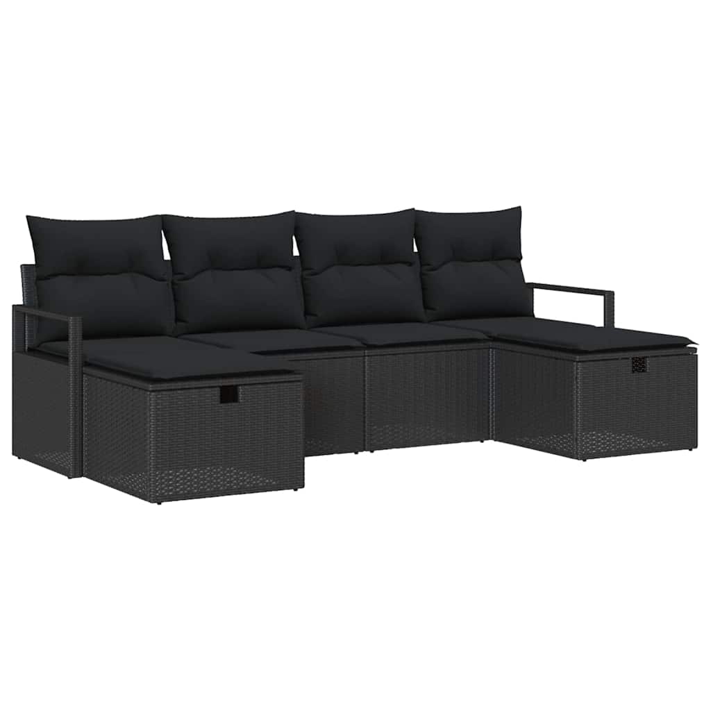 Sofa Sæt 6 stk. 6-Antal sæder Sort polyrattan