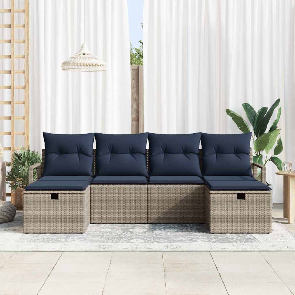 Sofa Sæt 6 stk. 6-Antal sæder Grå og Marineblå polyrattan