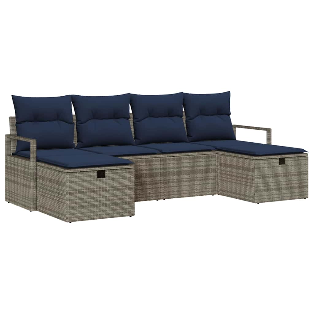 Sofa Sæt 6 stk. 6-Antal sæder Grå og Marineblå polyrattan