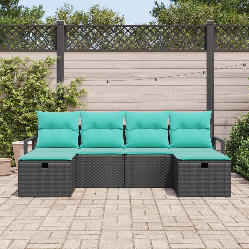 Sofa Sæt 6 stk. 6-Antal sæder Sort og turkis polyrattan