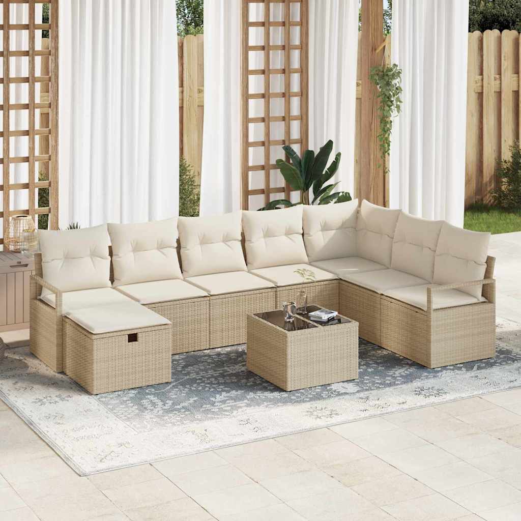 Sofa Sæt 9 stk. 8-Antal sæder Beige og creme polyrattan
