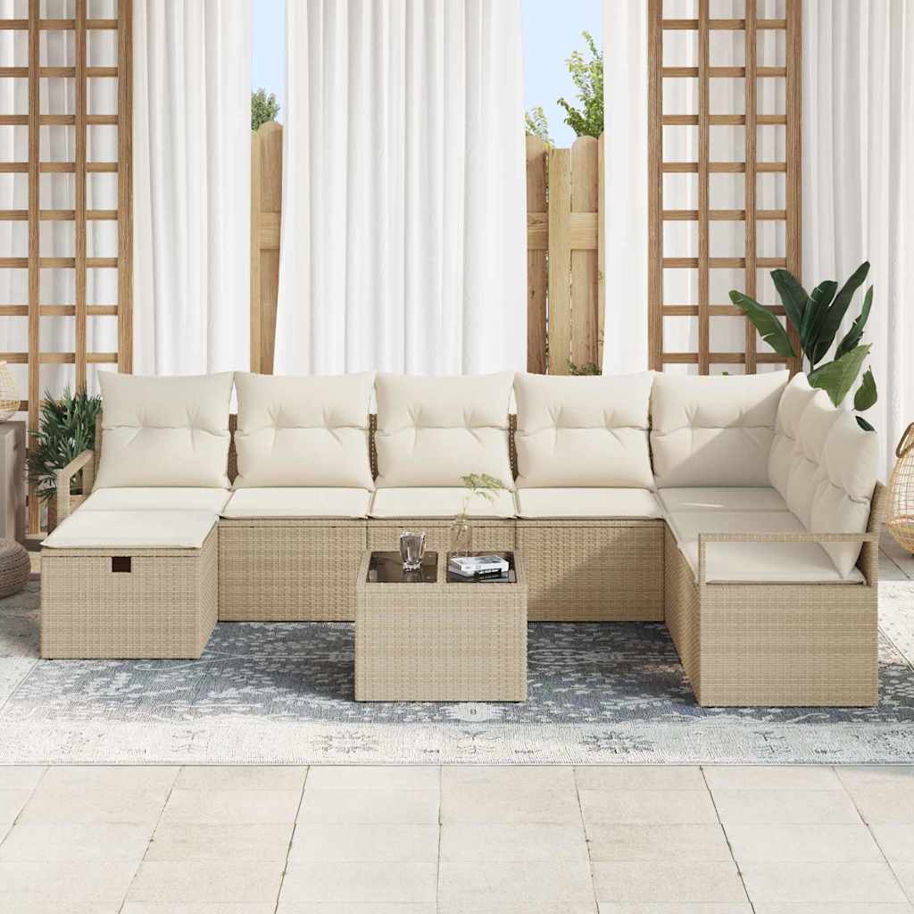 Sofa Sæt 9 stk. 8-Antal sæder Beige og creme polyrattan