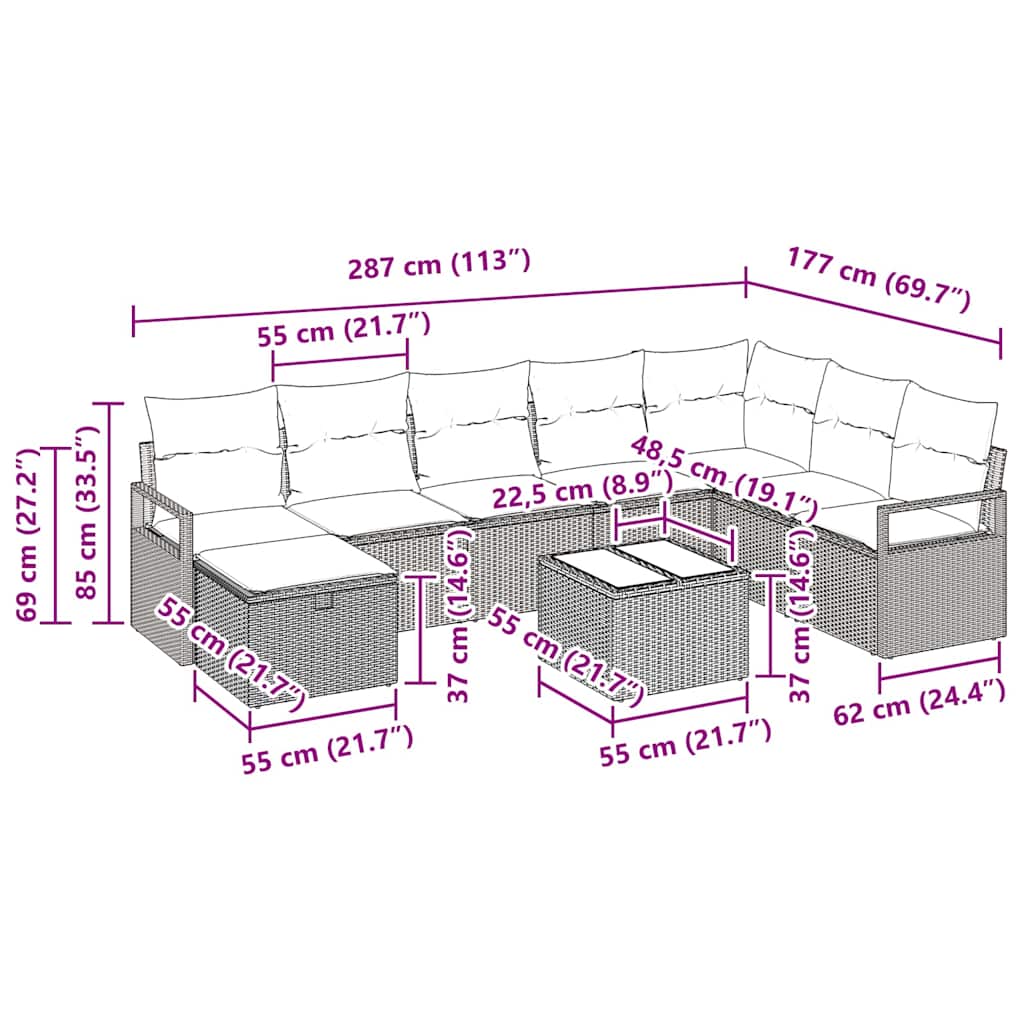 Sofa Sæt 9 stk. 8-Antal sæder Beige og creme polyrattan