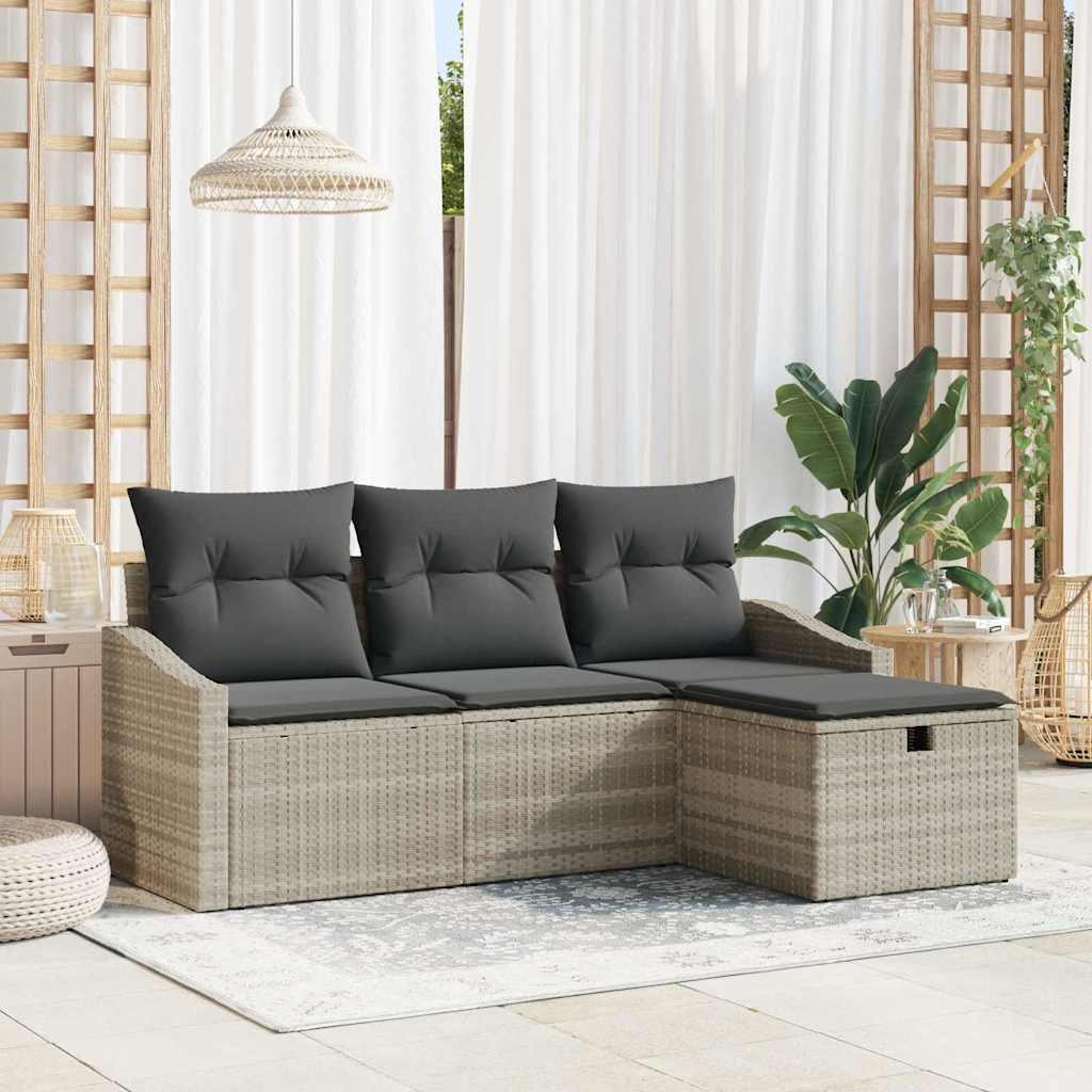 Sofa Sæt 4 stk. Lysegrå polyrattan