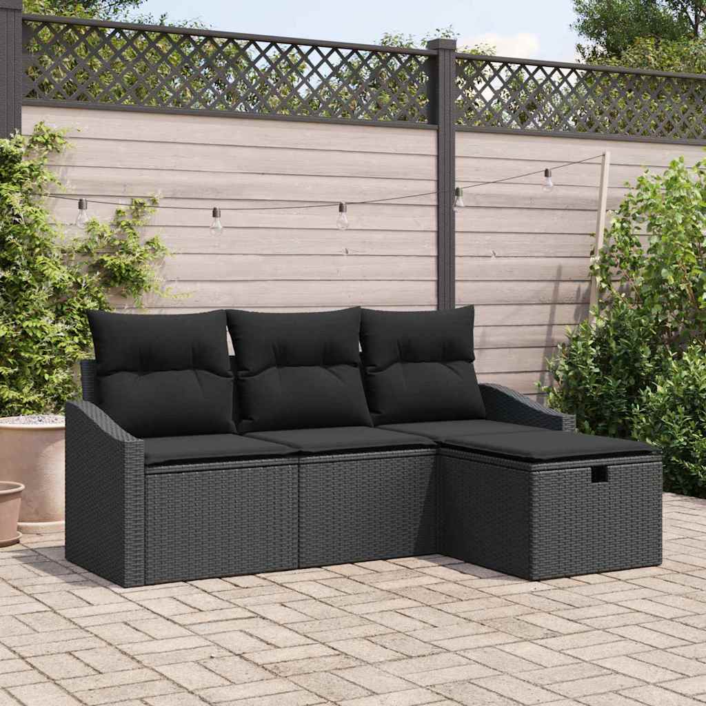 Sofa Sæt 4 stk. Sort polyrattan