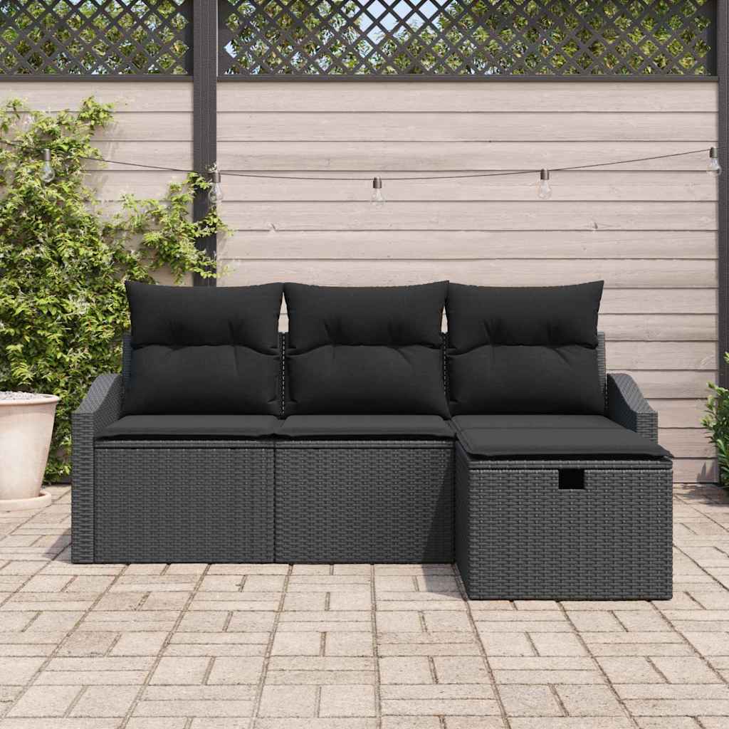 Sofa Sæt 4 stk. Sort polyrattan